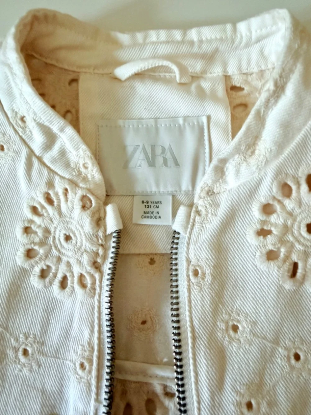 Zara Kids, Off-White Eyelet Bomber Jacket, Girls Size 8-9
